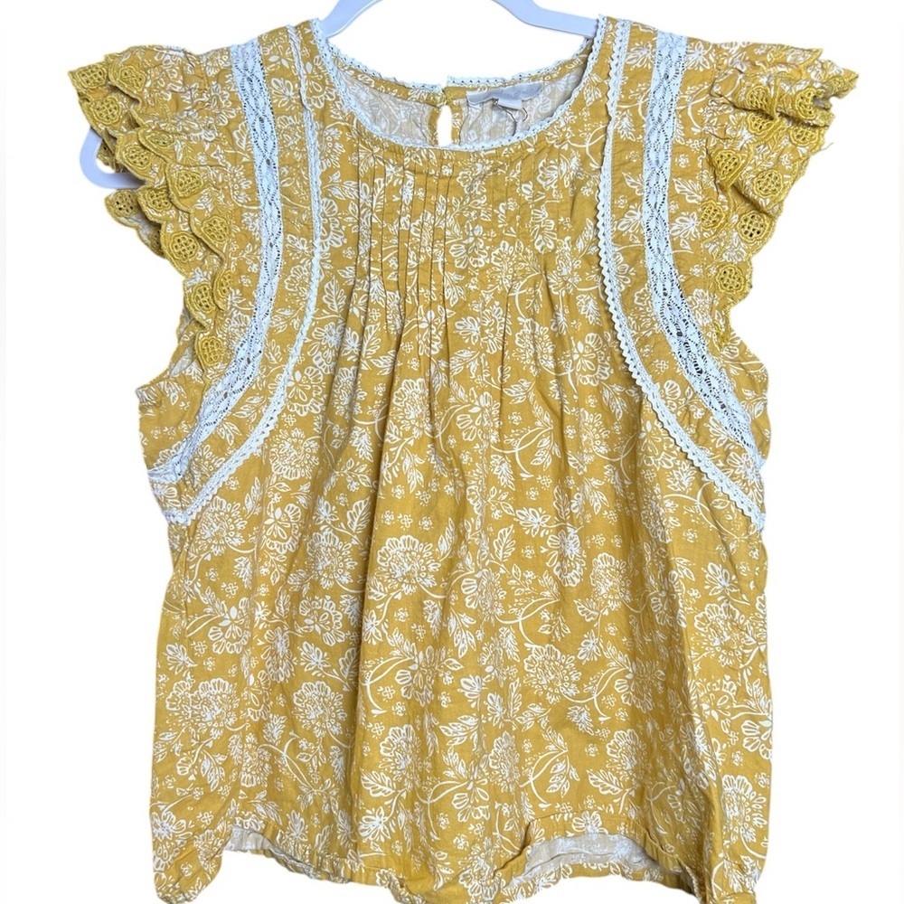 Jennifer Grace Yellow and White cottage core prairie fall  Lace Top S